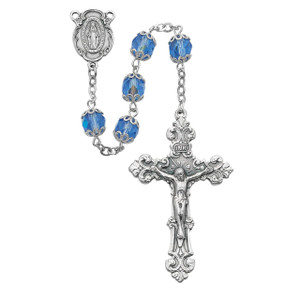 Blue Glass Capped Rosary - Gift Boxed Blue Glass Capped Rosary - Gift Boxed