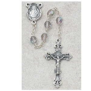 6mm Light Lavender Glass June Rosary Silver Oxidized - Gift Boxed 6mm Light Lavender Glass June Rosary Silver Oxidized - Gift Boxed