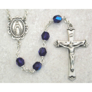 6mm Dark Blue Glass September Rosary 2 - Gift Boxed 6mm Dark Blue Glass September Rosary 2 - Gift Boxed