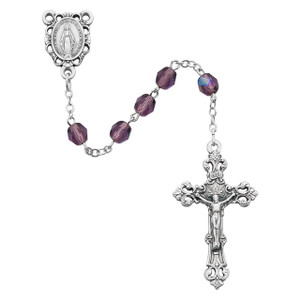 6mm Purple Glass February Rosary Sterling Silver - Gift Boxed 6mm Purple Glass February Rosary Sterling Silver - Gift Boxed