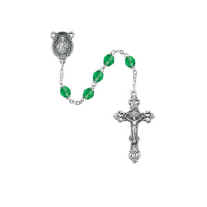 6mm Light Green Glass August Rosary Silver Oxidized 1 - Gift Boxed 6mm Light Green Glass August Rosary Silver Oxidized 1 - Gift Boxed