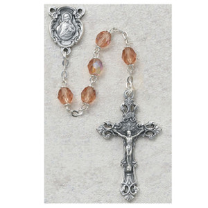 6mm Pink Glass October Rosary Silver Oxidized 1 - Gift Boxed 6mm Pink Glass October Rosary Silver Oxidized 1 - Gift Boxed