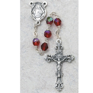 6mm Red Glass July Rosary Silver Oxidized 1 - Gift Boxed 6mm Red Glass July Rosary Silver Oxidized 1 - Gift Boxed