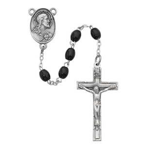 4x6mm Black Oval Wood Rosary - Gift Boxed 4x6mm Black Oval Wood Rosary - Gift Boxed