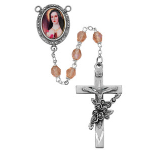 Pink Glass St Therese Rosary - Gift Boxed Pink Glass St Therese Rosary - Gift Boxed