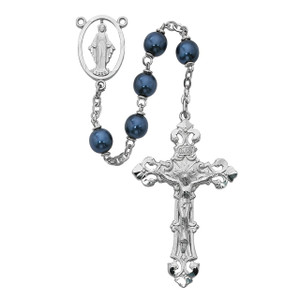 7mm Blue Metallic Rosary Silver Plated - Gift Boxed 7mm Blue Metallic Rosary Silver Plated - Gift Boxed
