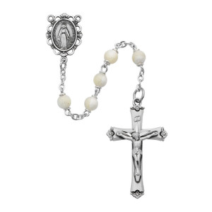 5mm Genuine Mother of Pearl Rosary Sterling Silver Oval - Gift Boxed 5mm Genuine Mother of Pearl Rosary Sterling Silver Oval - Gift Boxed