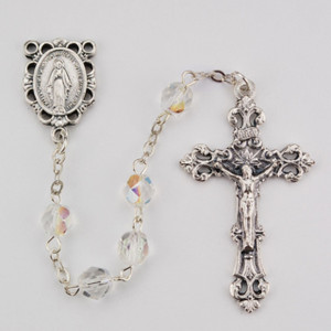 6mm Aurora Glass April Rosary Silver Oxidized 2 - Gift Boxed 6mm Aurora Glass April Rosary Silver Oxidized 2 - Gift Boxed