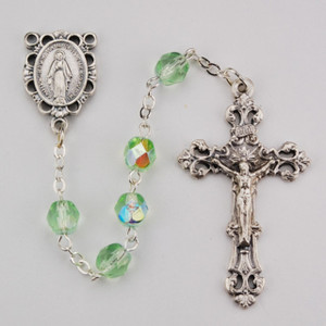 6mm Light Green Glass August Rosary Silver Oxidized 2 - Gift Boxed 6mm Light Green Glass August Rosary Silver Oxidized 2 - Gift Boxed