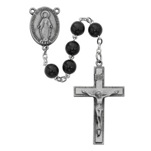 7mm Black Round Wood Rosary Pewter - Gift Boxed 7mm Black Round Wood Rosary Pewter - Gift Boxed