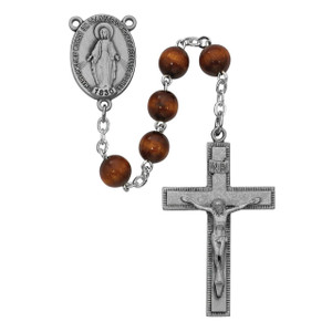 7mm Brown Round Wood Rosary Pewter - Gift Boxed 7mm Brown Round Wood Rosary Pewter - Gift Boxed