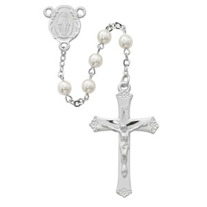6mm Pearl-like Glass Rosary Silver Plated 2 - Gift Boxed 6mm Pearl-like Glass Rosary Silver Plated 2 - Gift Boxed