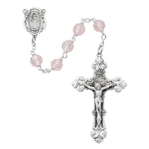 7mm Pink Crystal Rosary Sterling Silver - Gift Boxed 7mm Pink Crystal Rosary Sterling Silver - Gift Boxed