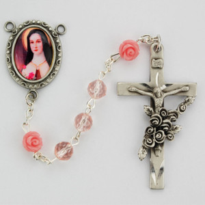 Pink Glass Therese Rosary - Gift Boxed Pink Glass Therese Rosary - Gift Boxed