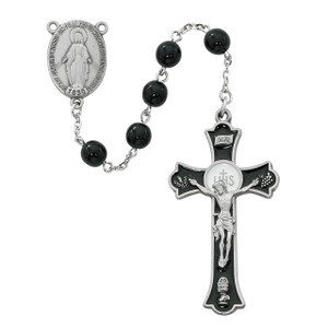 7mm Black Holy Mass Crucifix Rosary Silver Plated Enameled - Gift Boxed 7mm Black Holy Mass Crucifix Rosary Silver Plated Enameled - Gift Boxed
