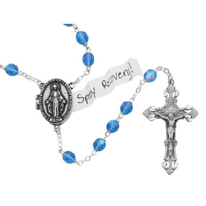 Blue Prayer Petition Locket Rosary - Gift Boxed Blue Prayer Petition Locket Rosary - Gift Boxed