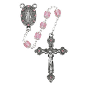 Pink Capped Glass Rosary - Gift Boxed Pink Capped Glass Rosary - Gift Boxed
