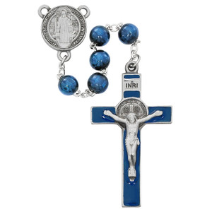 Blue Wood St Benedict Rosary - Gift Boxed Blue Wood St Benedict Rosary - Gift Boxed