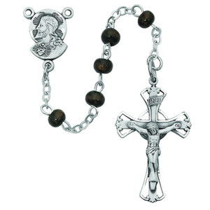 5mm Brown Wood Youth Rosary Pewter - Gift Boxed 5mm Brown Wood Youth Rosary Pewter - Gift Boxed