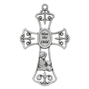 Baby Pewter Boy with Puppy Cross - Gift Boxed Baby Pewter Boy with Puppy Cross - Gift Boxed