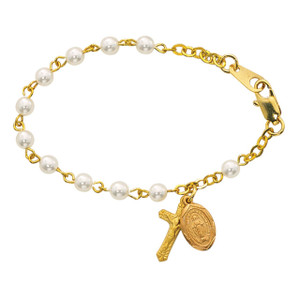 5 1/2in Gold Pearl-Like Baby Bracelet Gold Plated Sterling - Gift Boxed 5 1/2in Gold Pearl-Like Baby Bracelet Gold Plated Sterling - Gift Boxed