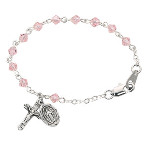 5 1/2in Light Pink Crystal Baby Bracelet Sterling Silver - Gift Boxed 5 1/2in Light Pink Crystal Baby Bracelet Sterling Silver - Gift Boxed
