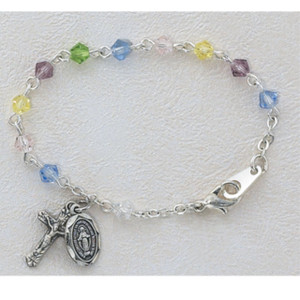 5 1/2in Light Colored Multi Crystal Baby Bracelet Silver Plated - Gift Boxed 5 1/2in Light Colored Multi Crystal Baby Bracelet Silver Plated - Gift Boxed