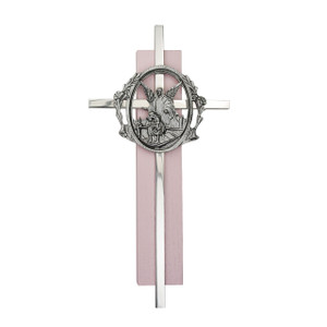 6in Pink Wood Guardian Angel Silver Cross - Gift Boxed 6in Pink Wood Guardian Angel Silver Cross - Gift Boxed