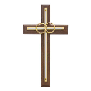 6 1/2in. Walnut with Overlay Wedding Cross - Gift Boxed 6 1/2in. Walnut with Overlay Wedding Cross - Gift Boxed