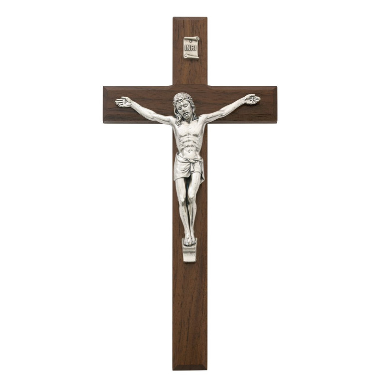 10 in. Beveled Walnut Stain Crucifix - Gift Boxed