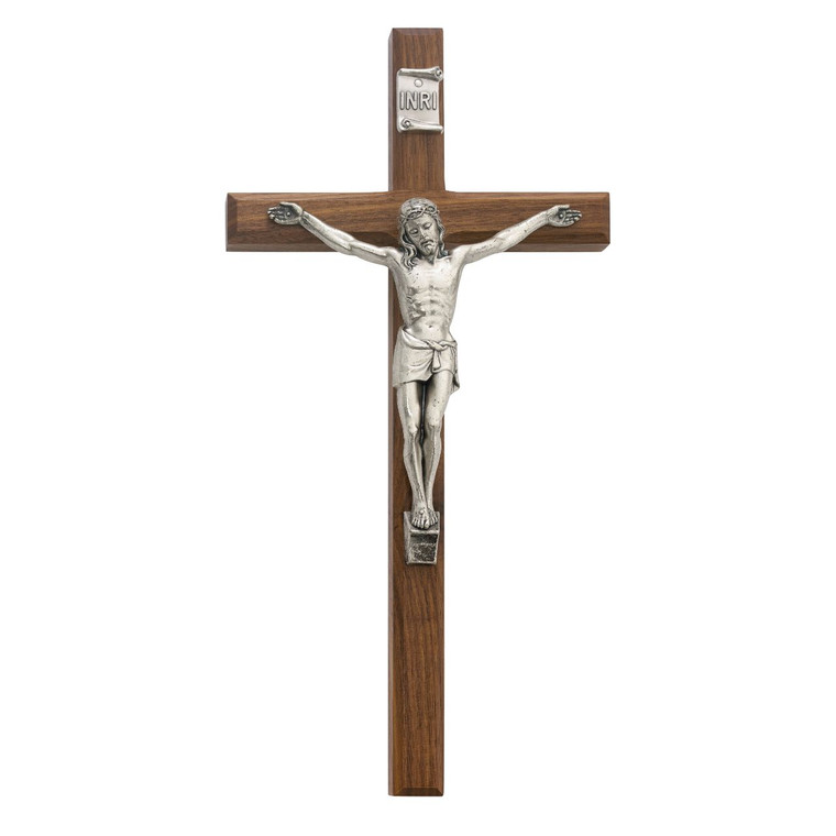 12 in. Thin Walnut Stain Crucifix - Gift Boxed