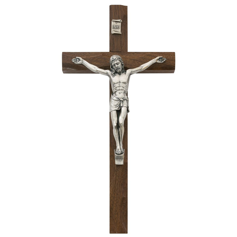 10 in. Carved Walnut Stain Crucifix - Gift Boxed