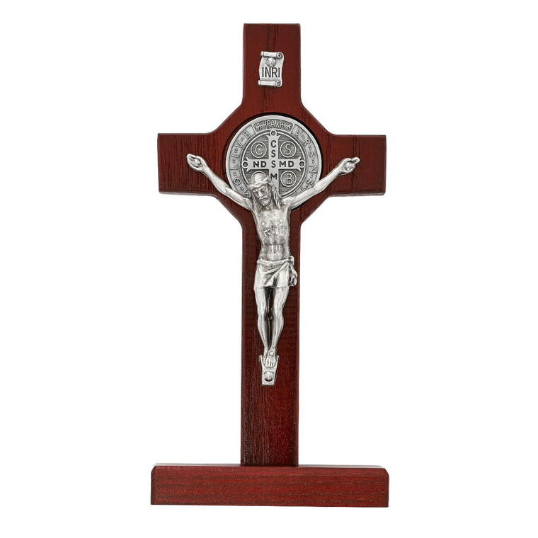 6 in. Cherry Stained St. Benedict Crucifix - Gift Boxed