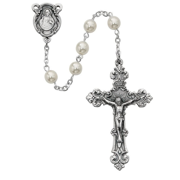 Pearl like Glass Rosary Silver Oxidized - Gift Boxed