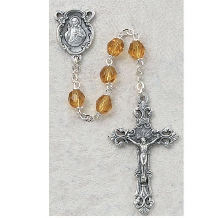 6mm Amber Glass November Rosary Silver Oxidized 1 - Gift Boxed
