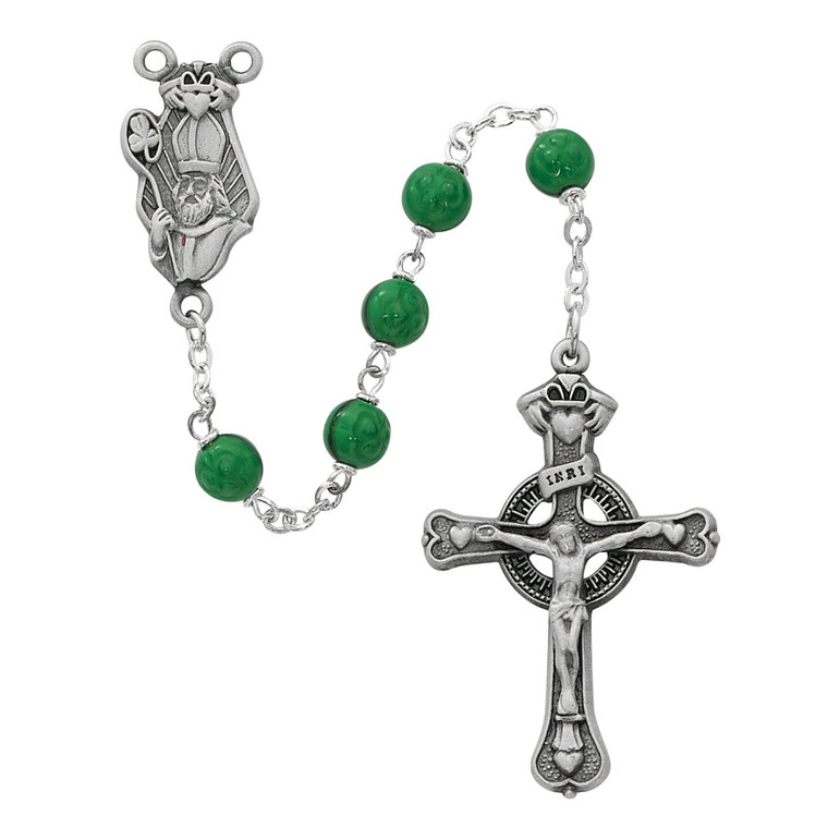 Green Glass St Patrick Rosary - Gift Boxed