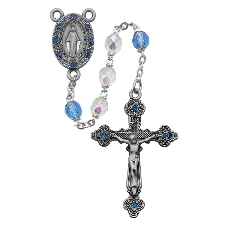 Aurora and Blue Glass Rosary - Gift Boxed