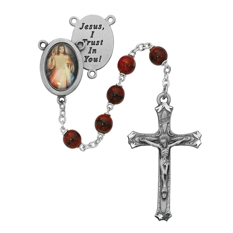 7mm Red and Black Divine Mercy Rosary Pewter 1 - Gift Boxed