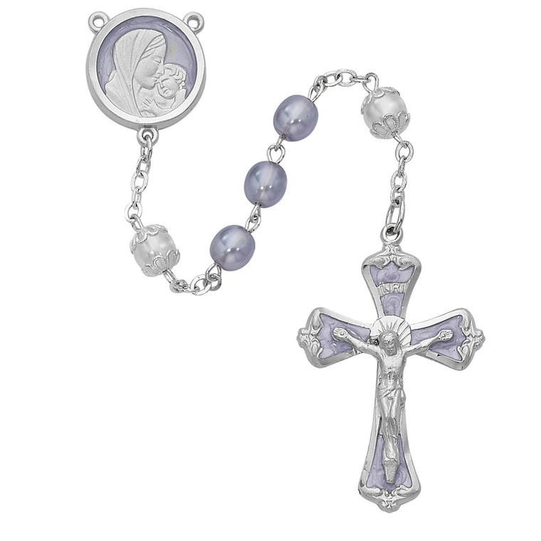 Mother and Child Purple Pearl like  Rosary - Gift Boxed