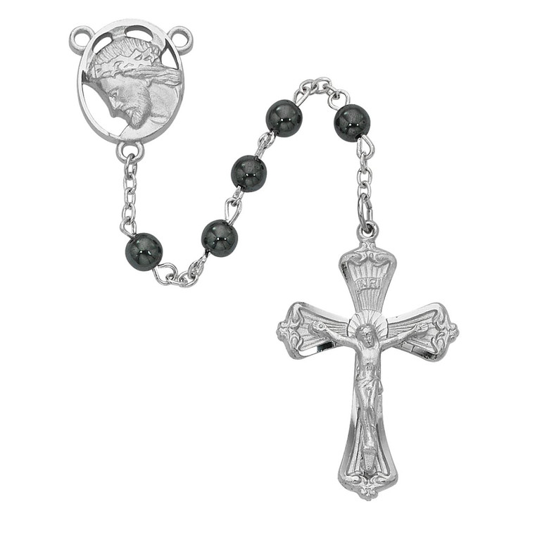 Hematite Ecce Homo Rosary - Gift Boxed