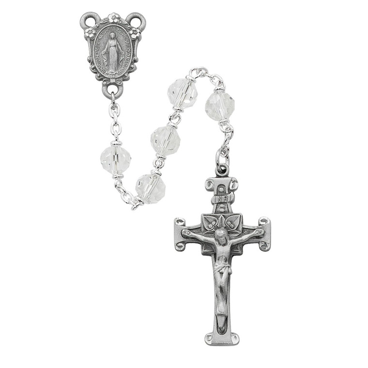 Clear Crystal Tin Cut Rosary - Gift Boxed