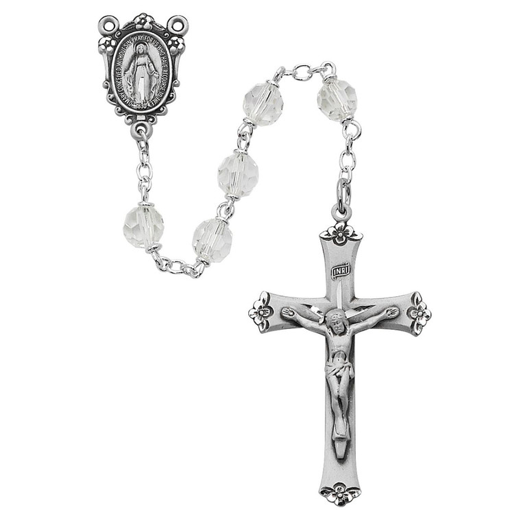 7mm Crystal Tin Cut Rosary Sterling Silver 3 - Gift Boxed