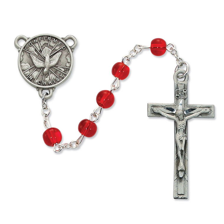 Red Glass Holy Spirit Rosary - Gift Boxed