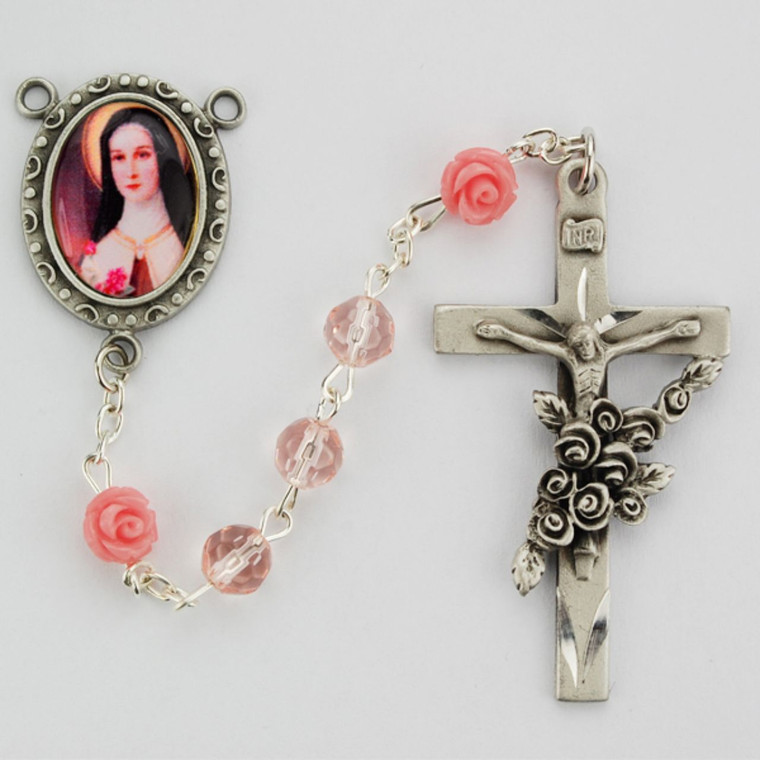 Pink Glass Therese Rosary - Gift Boxed