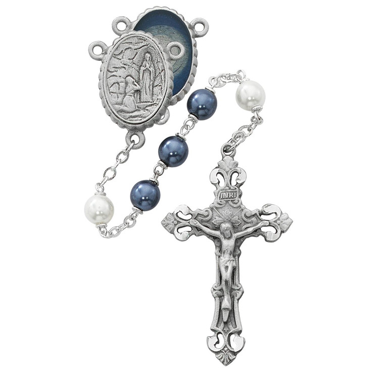 Blue and White Lourdes Rosary - Gift Boxed