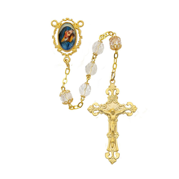 Gold Plated Lady of Sorrows Decal Rosary - Gift Boxed