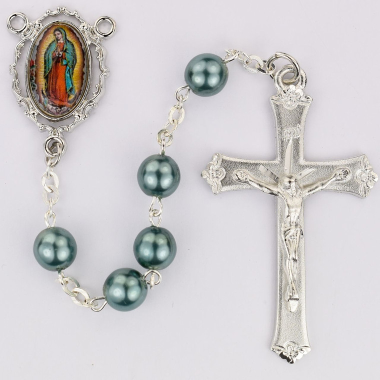 Teal Our Lady of Guadalupe Decal Rosary - Gift Boxed