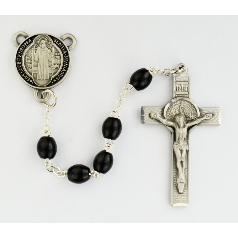 Black Wood Epoxy St Benedict Rosary - Gift Boxed
