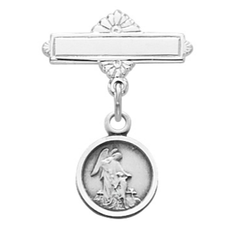Sterling Round Guardian Angel Baby Pin - Gift Boxed