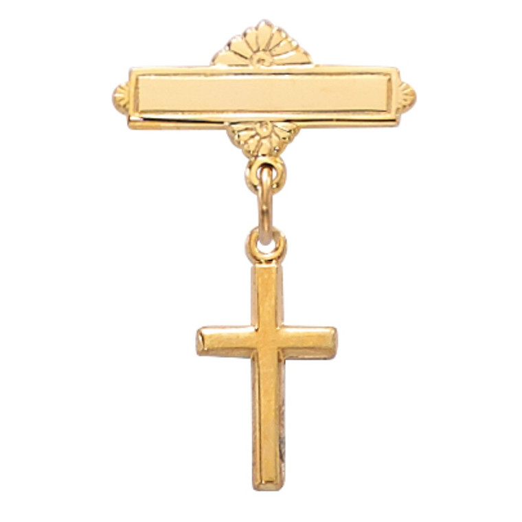 Gold on Sterling Cross Baby Pin - Gift Boxed